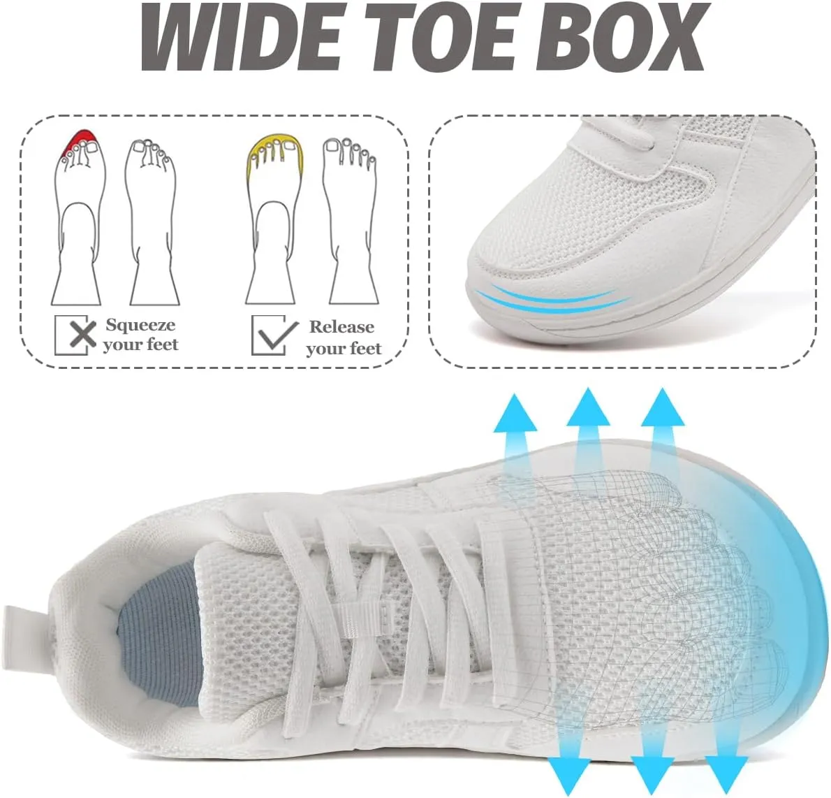 Women's Wide Toe Box Barefoot Sneakers Walking Slip On Shoes Zero Drop Running Sneakers Breathable Non Slip Casual Jogging Shoes