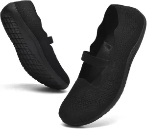 Women's Wide Toe Box Flats Knit Mary Jane Ballet Flats Wide Width Walking Dressy Shoes with Arch Support Comfortable