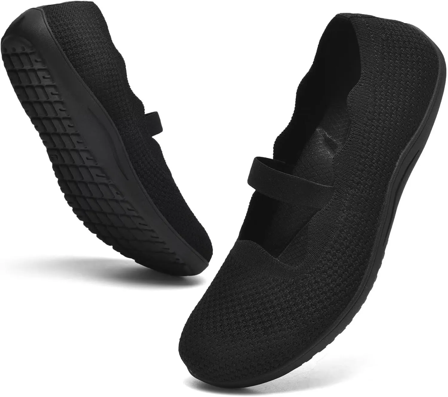Women's Wide Toe Box Flats Knit Mary Jane Ballet Flats Wide Width Walking Dressy Shoes with Arch Support Comfortable