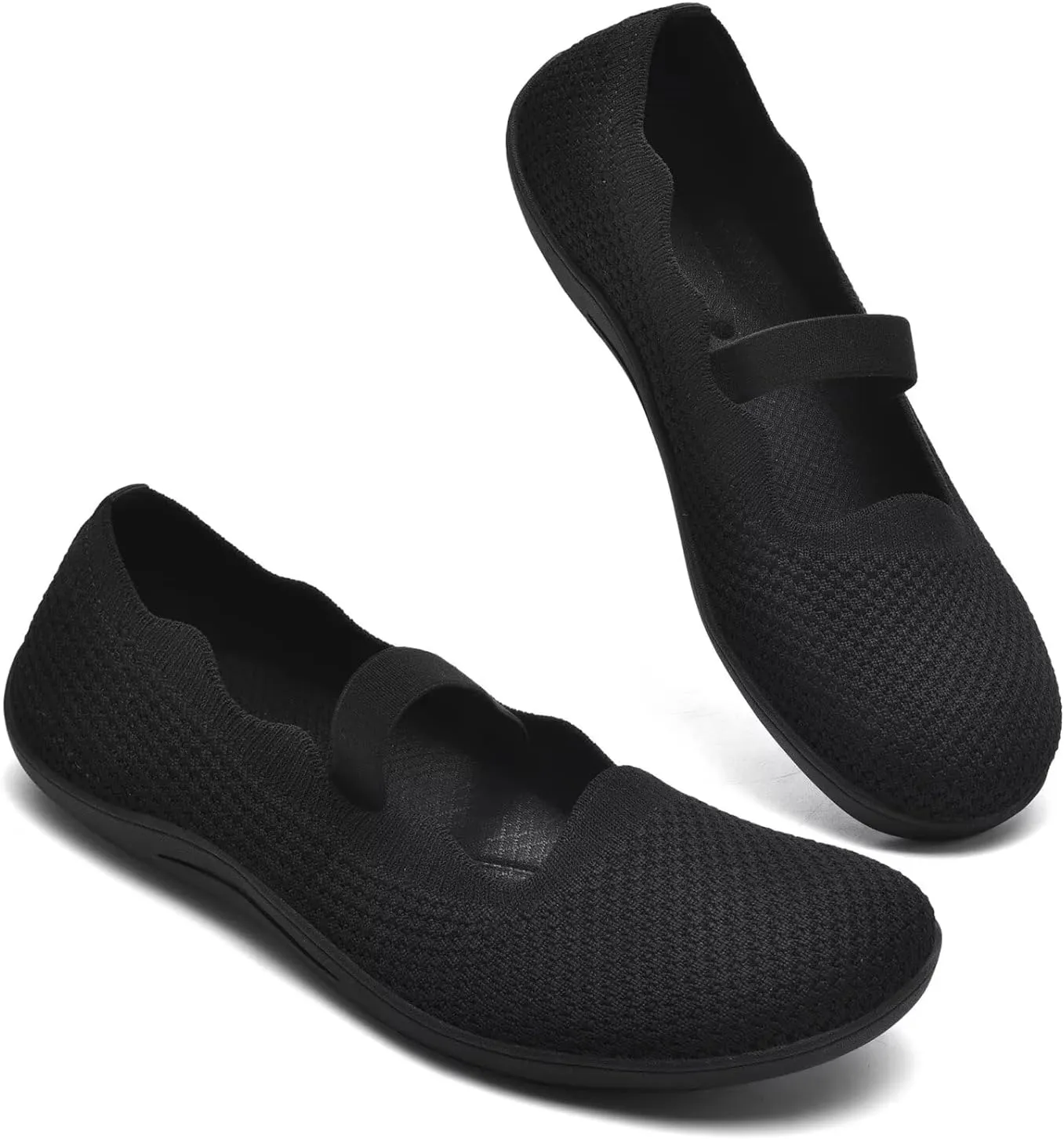 Women's Wide Toe Box Flats Knit Mary Jane Ballet Flats Wide Width Walking Dressy Shoes with Arch Support Comfortable