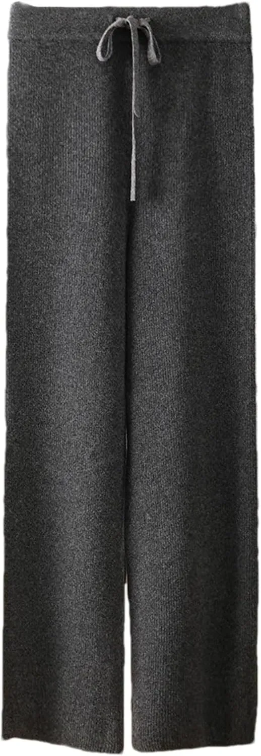 Women's Wool Wide Leg Knitted Trousers Casual Lace Up Drawstring Soft Warm Pants