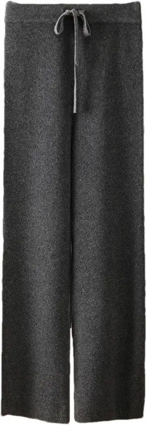 Women's Wool Wide Leg Knitted Trousers Casual Lace Up Drawstring Soft Warm Pants