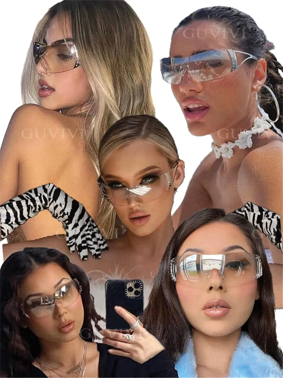 Wrap Around Y2K Sunglasses for Women Men Shield Flat Top Sunglasses Futuristic Frameless Gradient Lens Sun Glasses