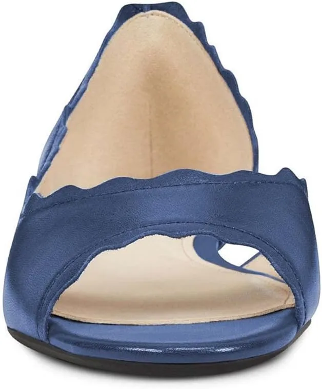 XYD Women Chic Open Peep Toe Wave Ballet Flats D'Orsay Slip On Loafers Dress Comfortable Casual Walking Shoes