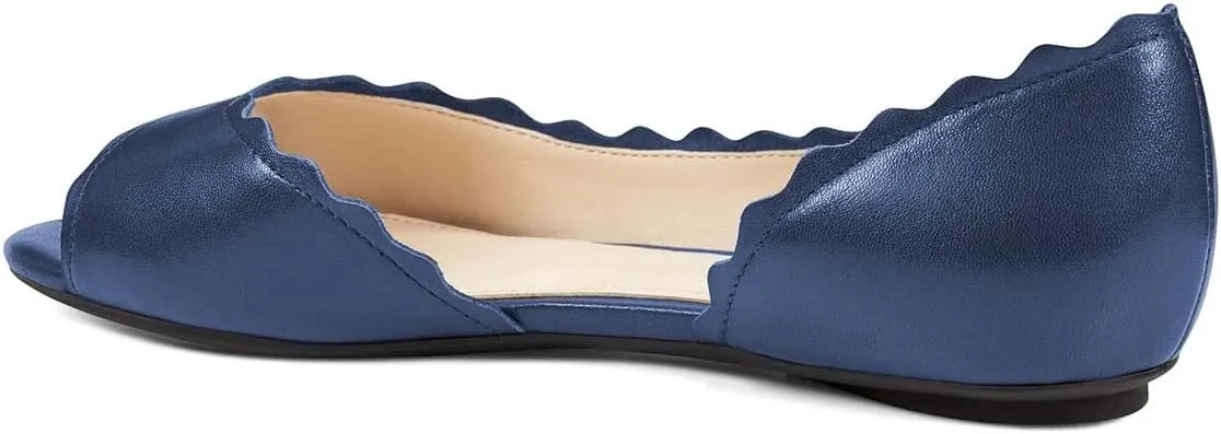 XYD Women Chic Open Peep Toe Wave Ballet Flats D'Orsay Slip On Loafers Dress Comfortable Casual Walking Shoes