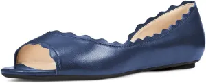XYD Women Chic Open Peep Toe Wave Ballet Flats D'Orsay Slip On Loafers Dress Comfortable Casual Walking Shoes