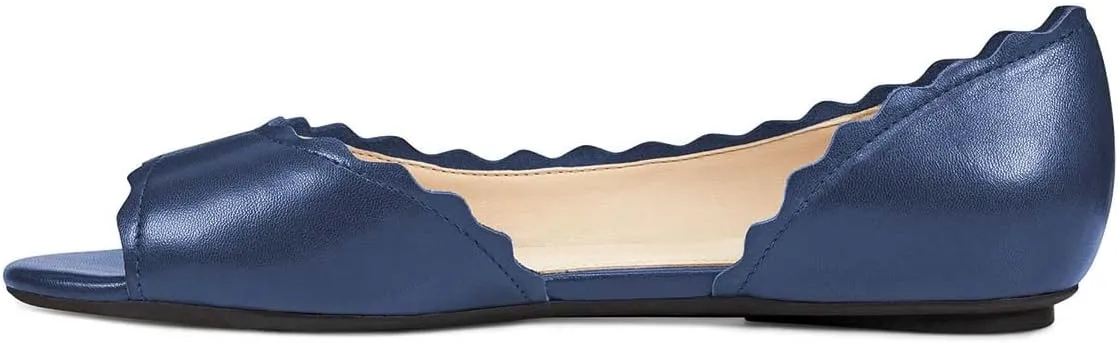 XYD Women Chic Open Peep Toe Wave Ballet Flats D'Orsay Slip On Loafers Dress Comfortable Casual Walking Shoes