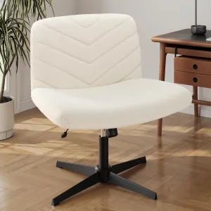 Yaheetech Wide Criss Cross Chair with No Wheels, Comfy Armless Cross Legged Office Desk Chairs, Swivel Vanity Chair Computer Chairs for Home Office, Ivory