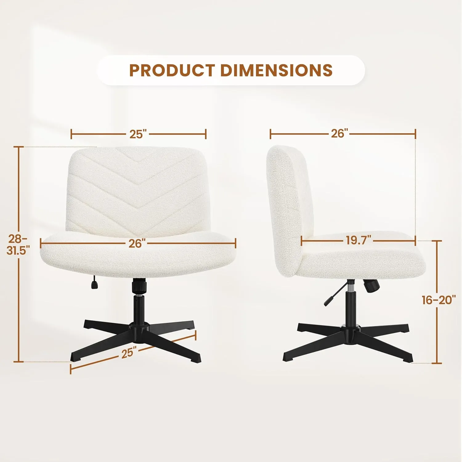 Yaheetech Wide Criss Cross Chair with No Wheels, Comfy Armless Cross Legged Office Desk Chairs, Swivel Vanity Chair Computer Chairs for Home Office, Ivory