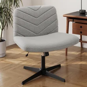 Yaheetech Wide Criss Cross Chair with No Wheels, Comfy Armless Cross Legged Office Desk Chairs, Swivel Vanity Chair Computer Chairs for Home Office, Light Gray