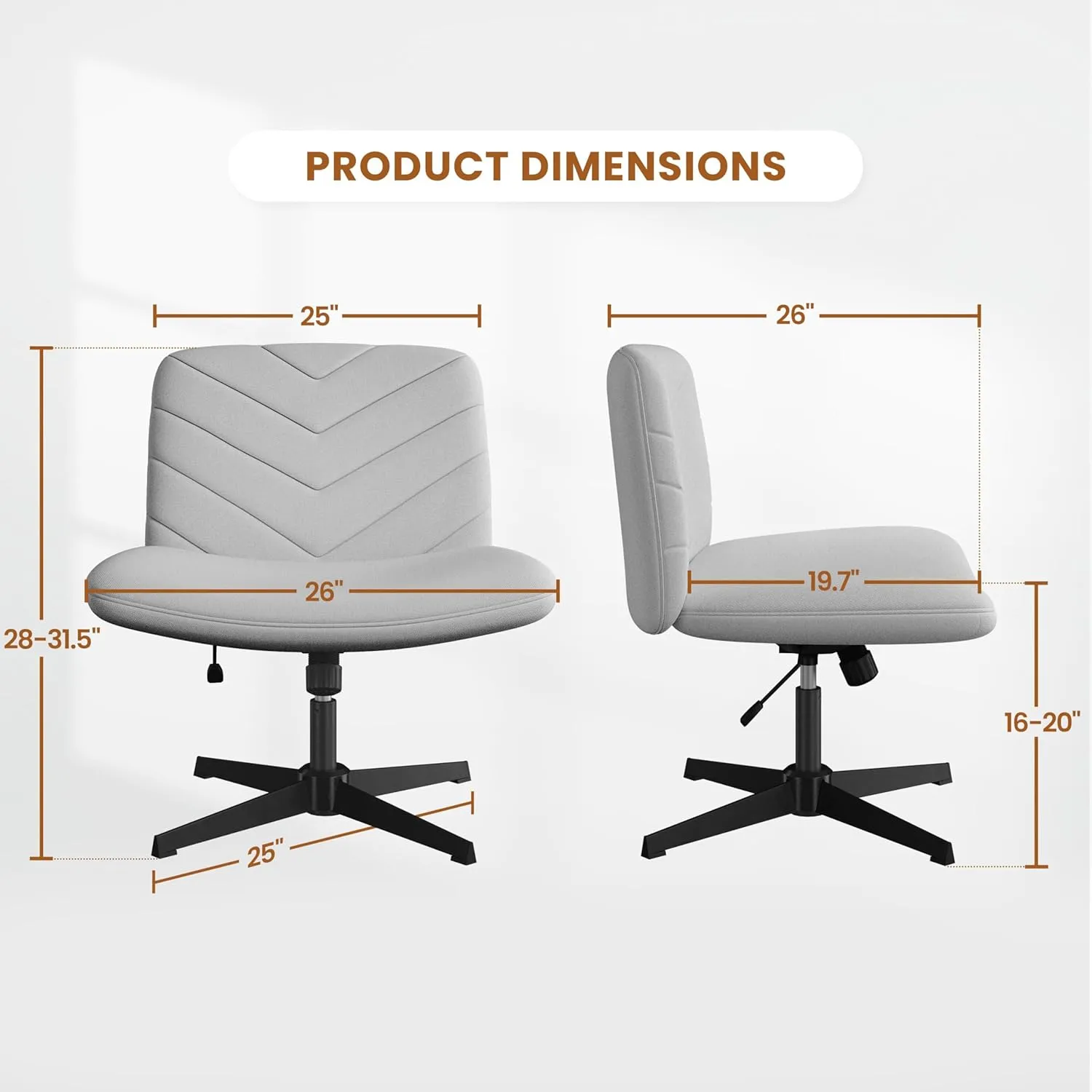 Yaheetech Wide Criss Cross Chair with No Wheels, Comfy Armless Cross Legged Office Desk Chairs, Swivel Vanity Chair Computer Chairs for Home Office, Light Gray