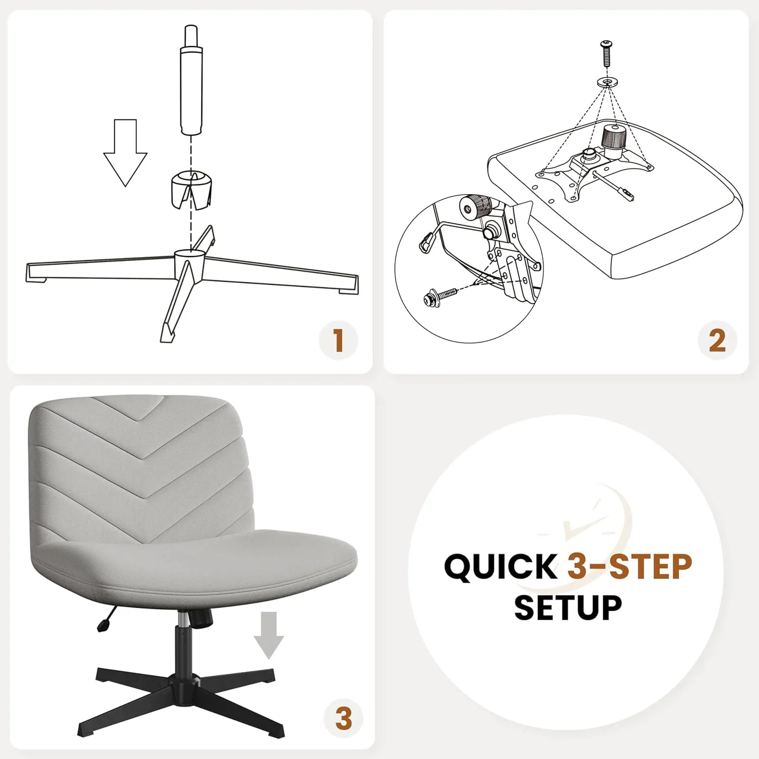 Yaheetech Wide Criss Cross Chair with No Wheels, Comfy Armless Cross Legged Office Desk Chairs, Swivel Vanity Chair Computer Chairs for Home Office, Light Gray
