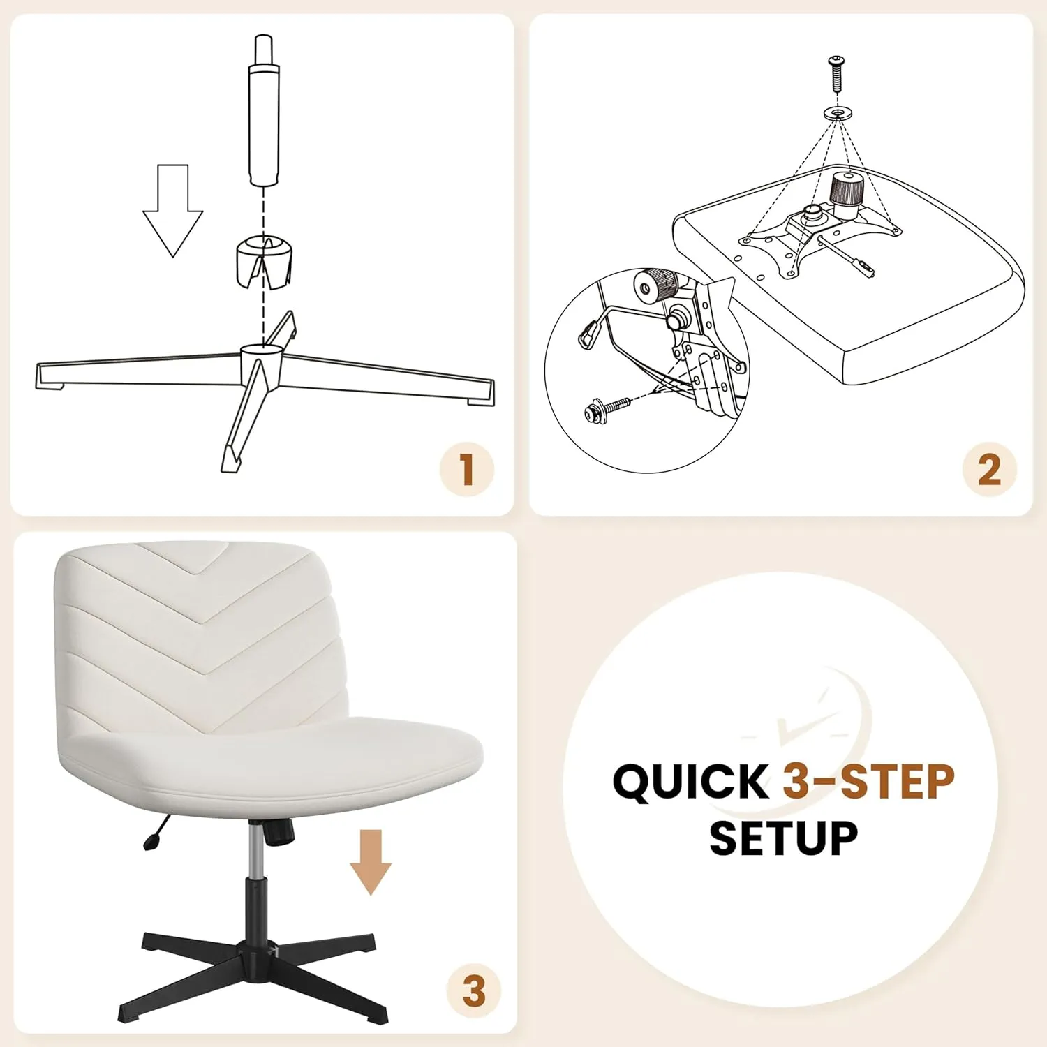 Yaheetech Wide Criss Cross Chair with No Wheels,Comfy Armless Cross Legged Office Desk Chairs, Swivel Vanity Chair Computer Chairs for Home Office, Beige