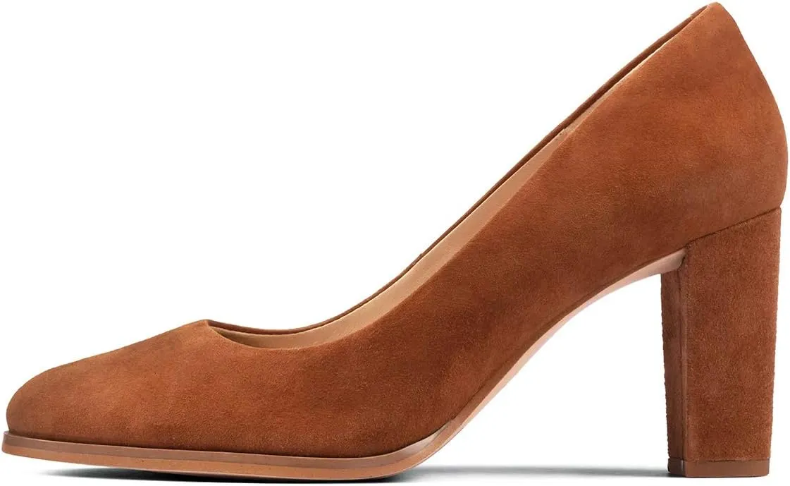 YDN Women Round Closed Toe Pumps Classic Slip On Chunky Block High Heel Slide Formal Patry Office Comfy Ladies Dress Shoes