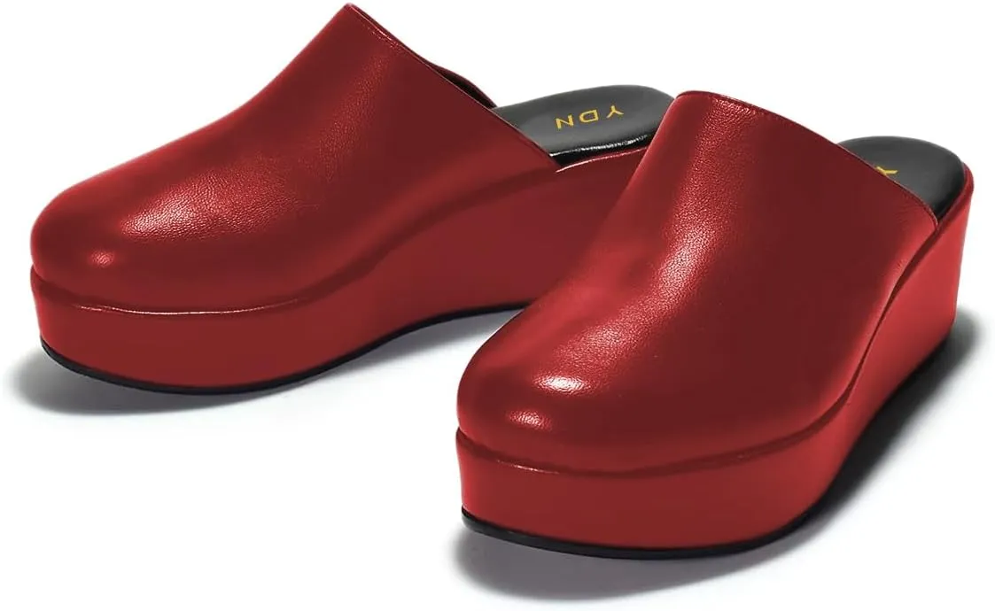 YDN Women's Cute Round Toe Platform Heeled Mules Mid Wedge Heels Slippers Comfort Slip On Sandals Indoor and Outdoor Slide Shoes Size 4-16 US