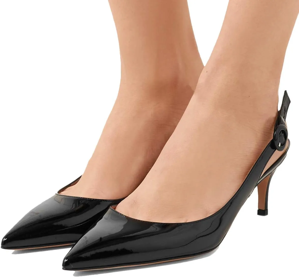 YDN Womens Kitten Low Heels Office Pumps Pointed Toe Leopard Print Comfy Shoes with Slingback Size 4-15