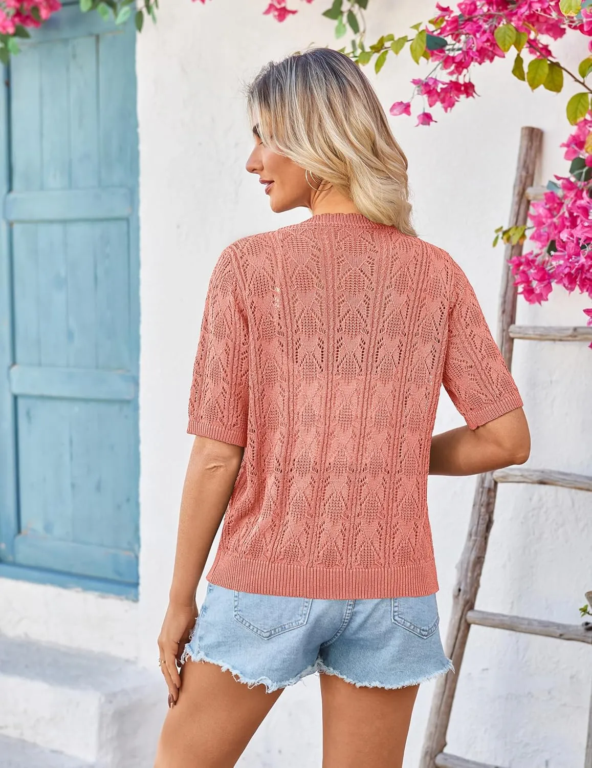 Yekaty Womens 2025 Short Sleeve Crochet Summer Cardigan Cropped Button Sweater Lightweight Shrug for Dress