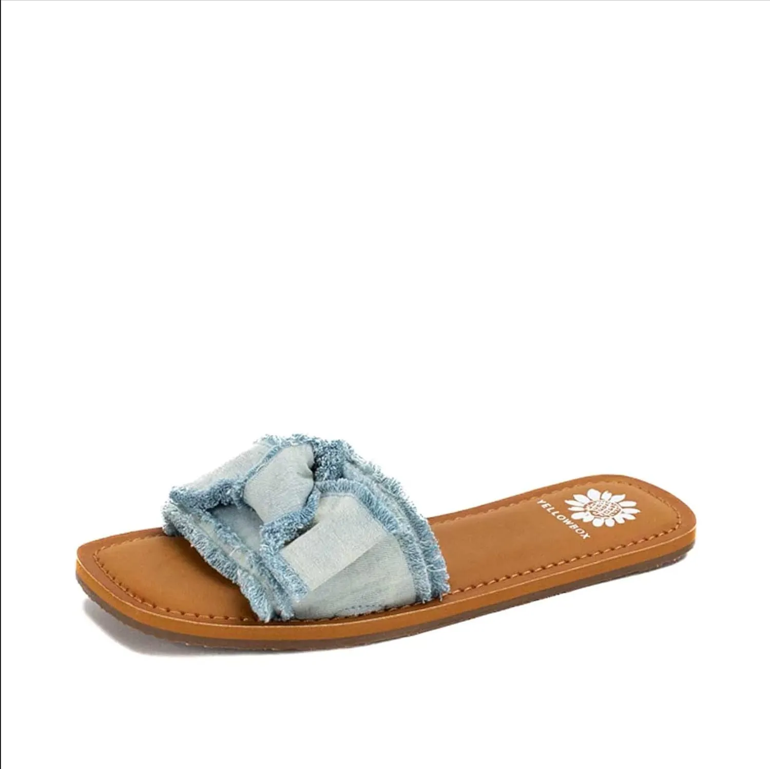 Yellow Box Daralie Women's Slide Sandals - Bow-Topped Fabric Slides with Frayed Hem Detail and Padded Footbed for Comfort
