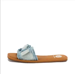 Yellow Box Daralie Women's Slide Sandals - Bow-Topped Fabric Slides with Frayed Hem Detail and Padded Footbed for Comfort