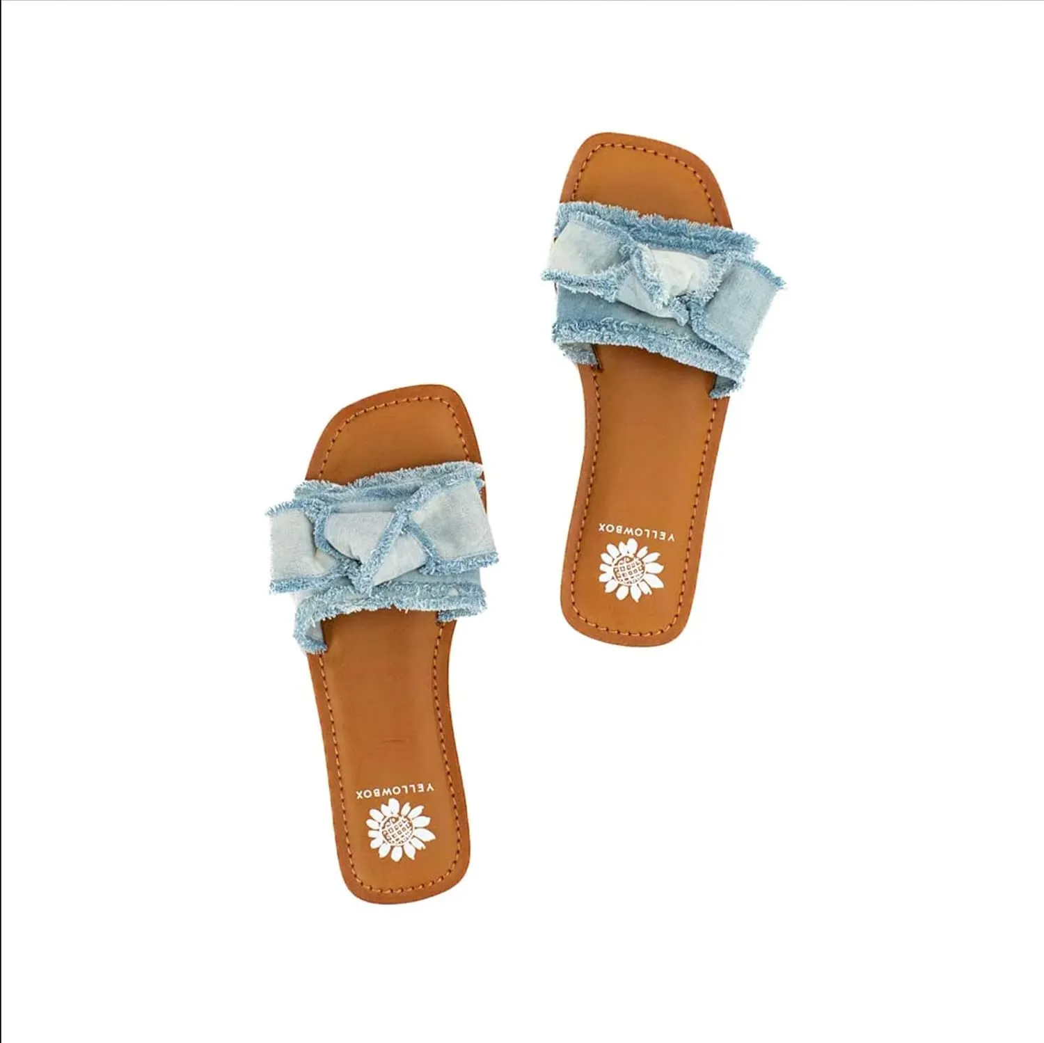 Yellow Box Daralie Women's Slide Sandals - Bow-Topped Fabric Slides with Frayed Hem Detail and Padded Footbed for Comfort