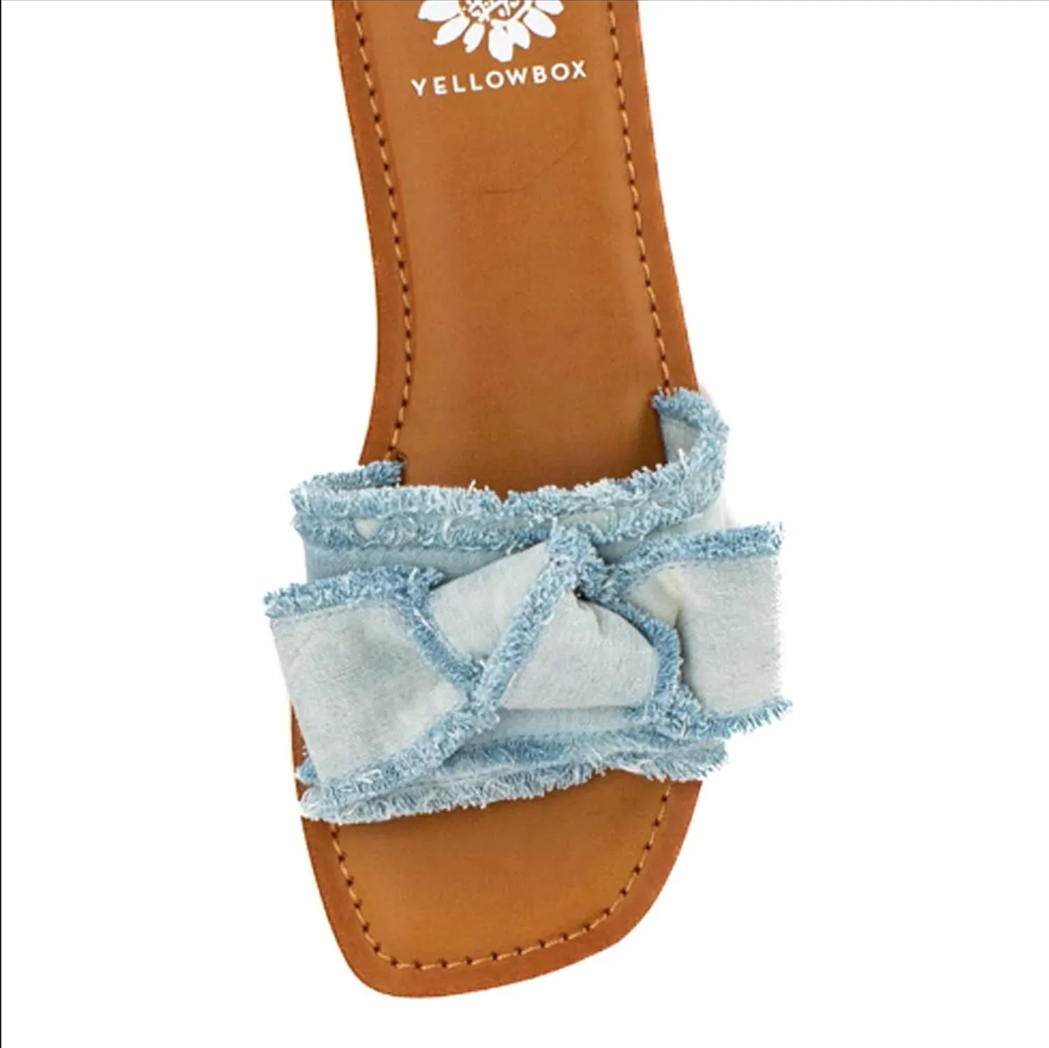 Yellow Box Daralie Women's Slide Sandals - Bow-Topped Fabric Slides with Frayed Hem Detail and Padded Footbed for Comfort
