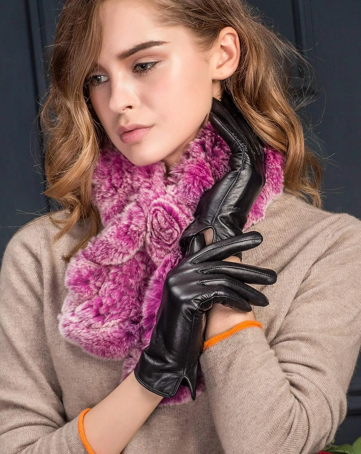 YISEVEN Women's Winter Dress Leather Gloves Touchscreen Wool Lined Flat Design