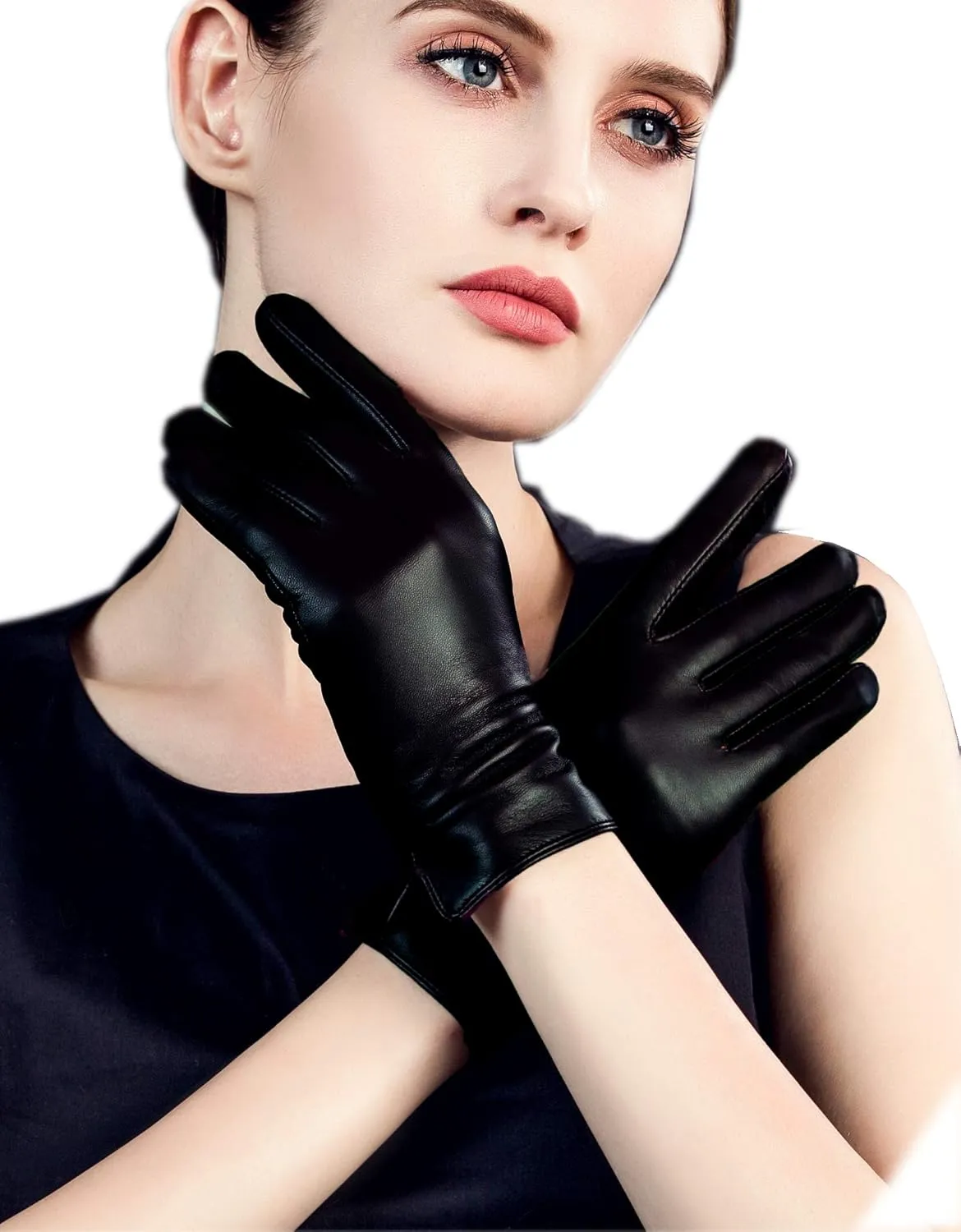 YISEVEN Women's Winter Dress Leather Gloves Touchscreen Wool Lined Flat Design
