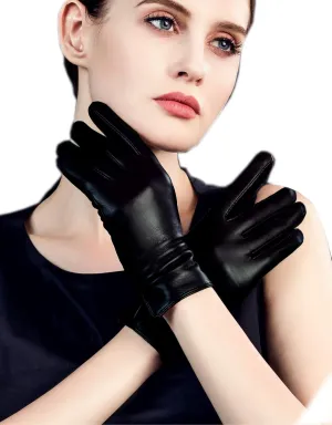YISEVEN Women's Winter Dress Leather Gloves Touchscreen Wool Lined Flat Design