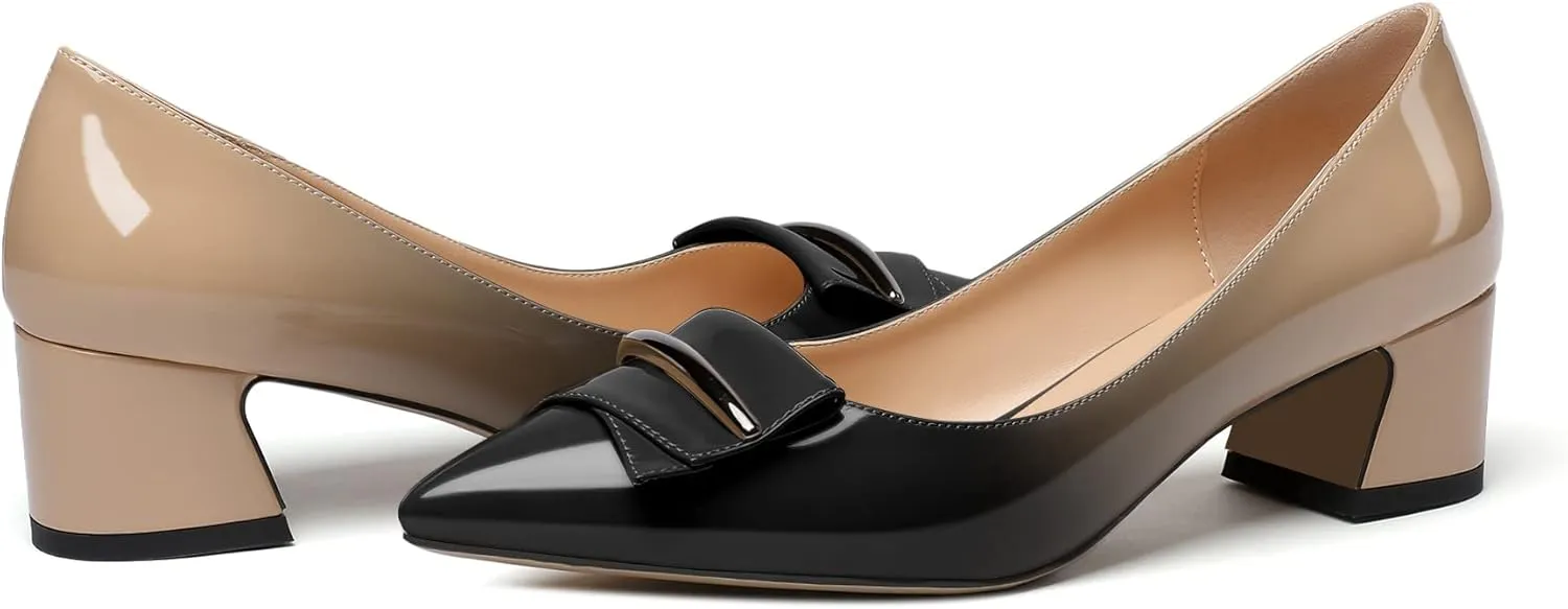 Zamikoo Women's Block Heel Pumps Low Heel Slip On Pointy Toe Wedding Dress Shoes US Size 5-13