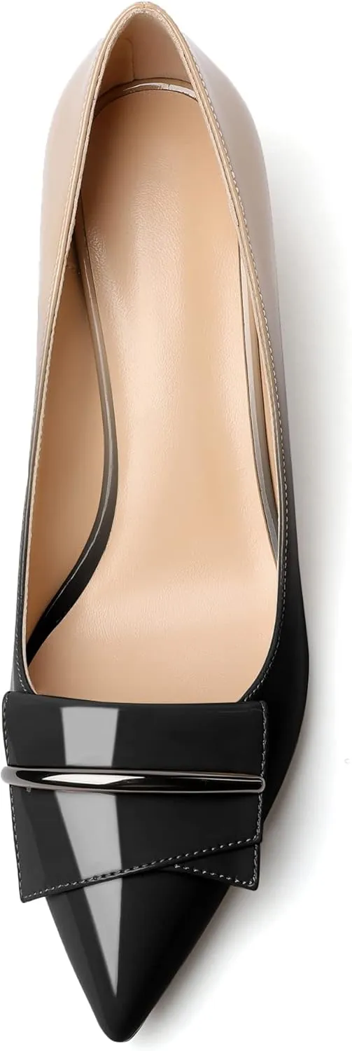 Zamikoo Women's Block Heel Pumps Low Heel Slip On Pointy Toe Wedding Dress Shoes US Size 5-13