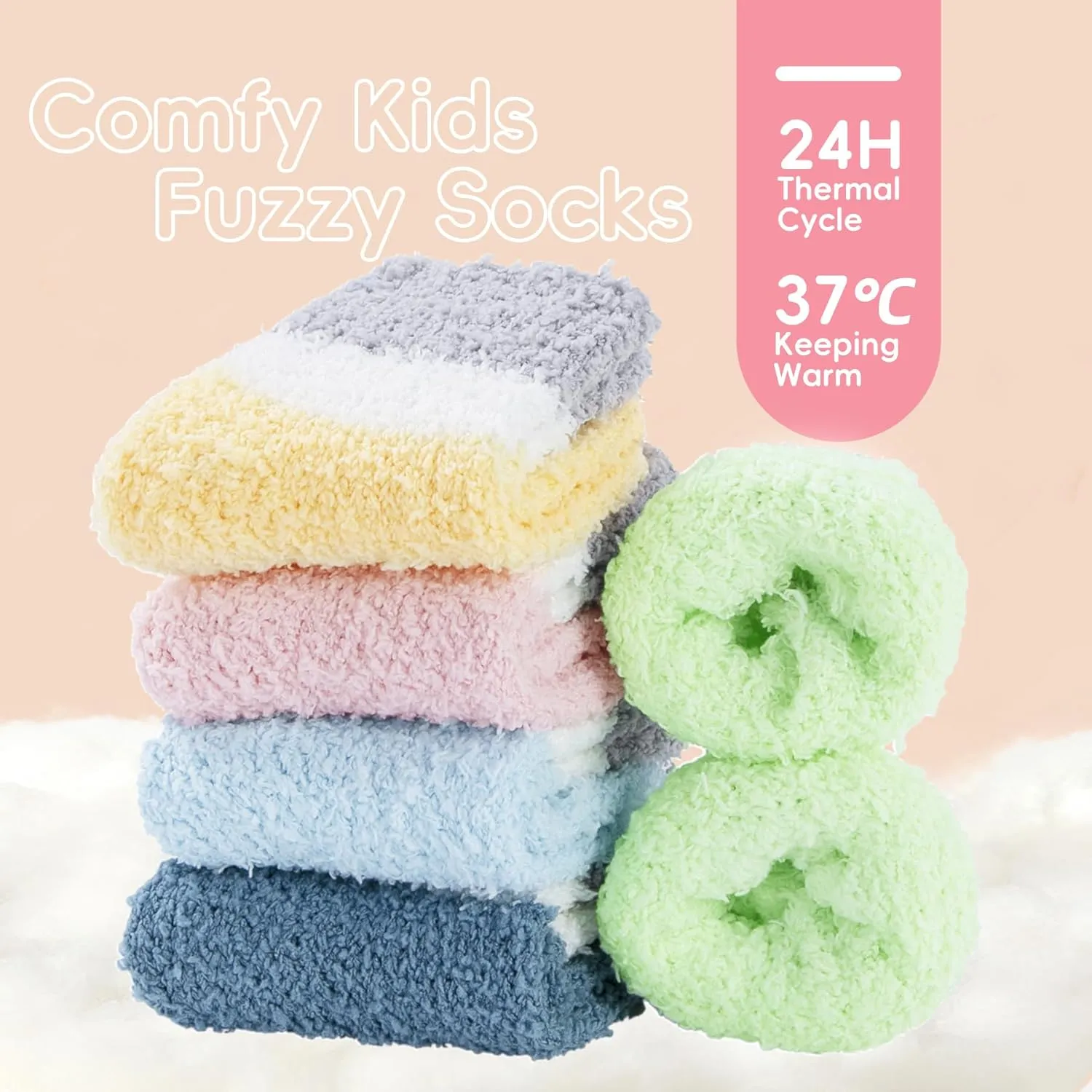 Zando Kids Fuzzy Christmas Slipper Socks - Soft Warm Winter Comfy Fluffy Socks for Girls