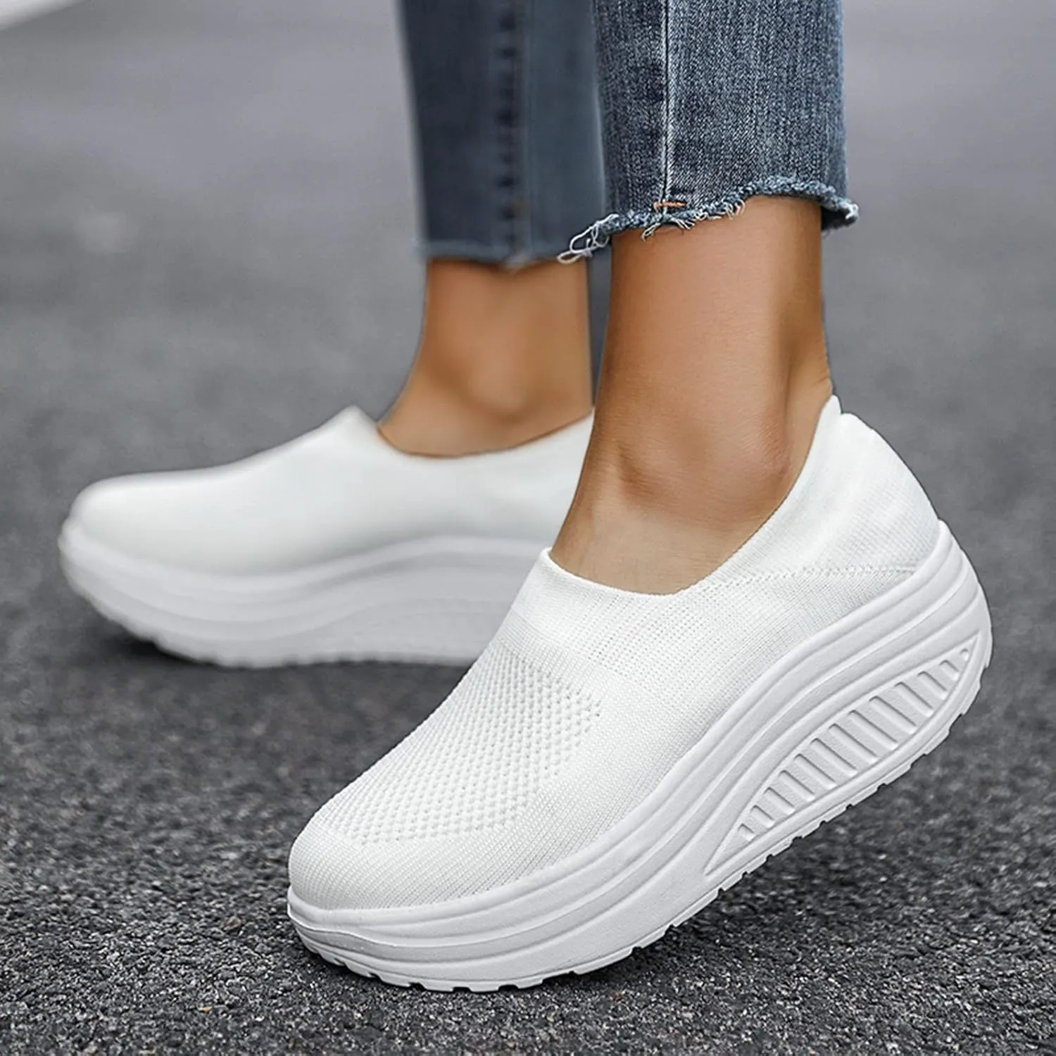 ZBYY Women's Wedge Running Shoes Comfort Slip On Athletic Tennis Walking Breathable Sneakers Fashion Wedges Shoes