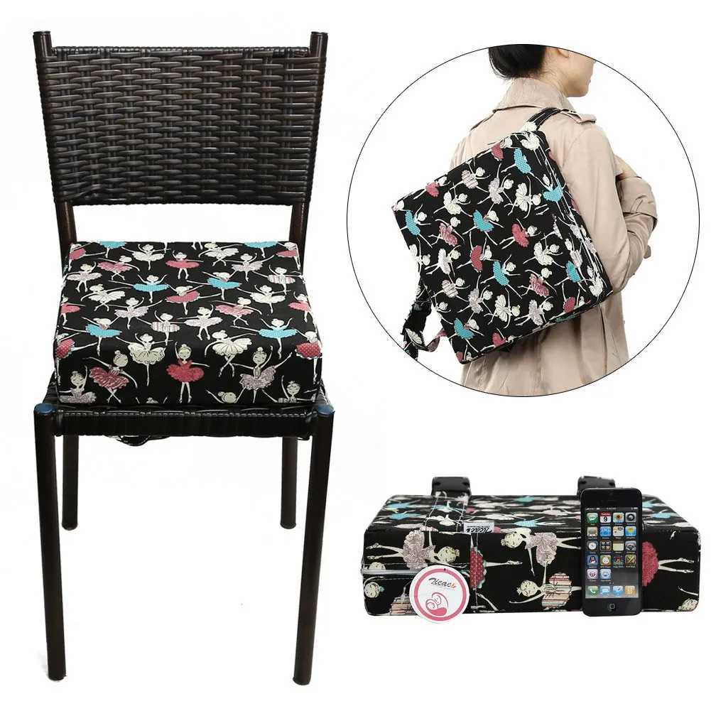 Zicac High Chair Portable Booster Seat Cushion Travel Dining Seat Pad for Toddler Kids Baby Infant Washable Thick Chair Seat Pad (Black)