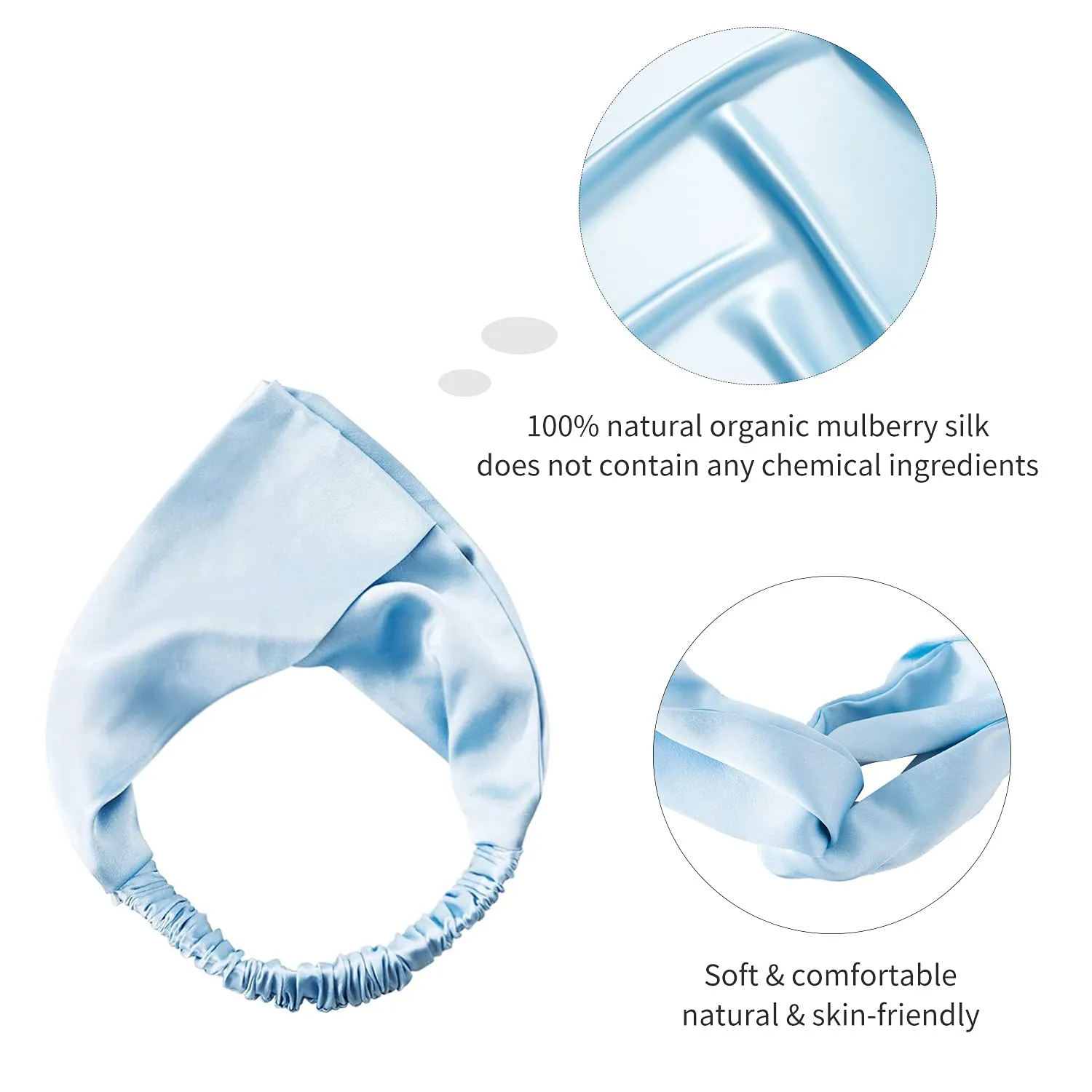 ZIMASILK 100% Mulberry Silk Headband Elastic Twisted Head Hair Wrap Accessory Turban For Women(Light Blue)