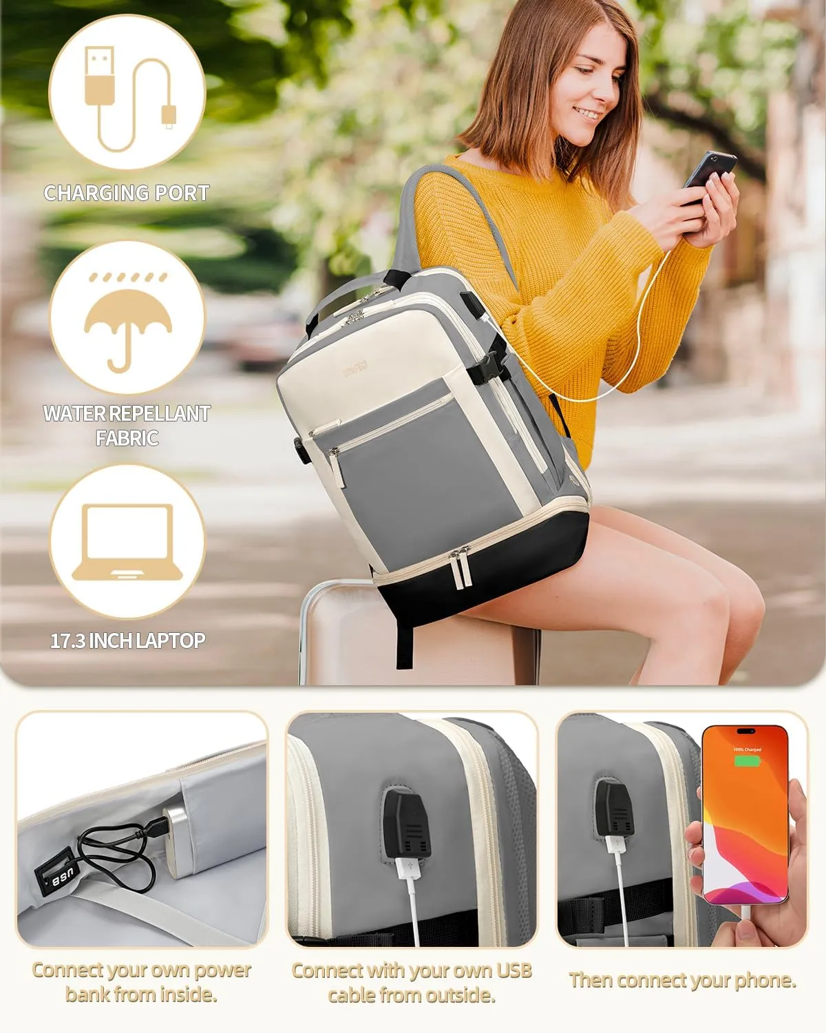 ZOMFELT Carry on Backpack for Women, Flight Approved Travel Backpack with Shoes Compartment, Personal Item Bag with 17.3inch Laptop Pocket, Large Casual Daypack for Overnight, Travel, Hiking