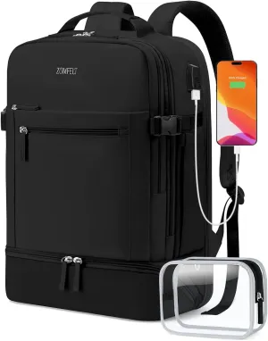 ZOMFELT Carry on Backpack for Women with Shoes Compartment, Flight Approved Travel Backpack with USB Charging Port, TSA 17.3inch Waterproof Laptop Bag Large Casual School Daypack for Weekender