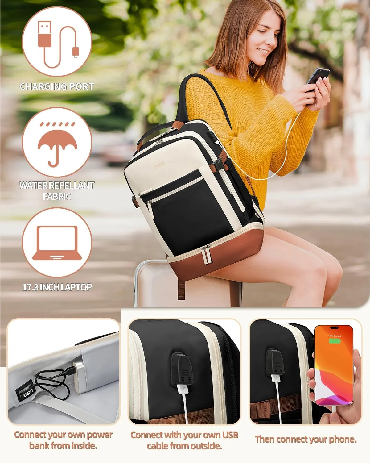 ZOMFELT Travel Backpack for Women, Carry on Backpack with Shoes Compartment, Flight Approved Personal Item Bag with 17.3inch Laptop Pocket, Large Casual School Daypack for College, Hiking, Overnight