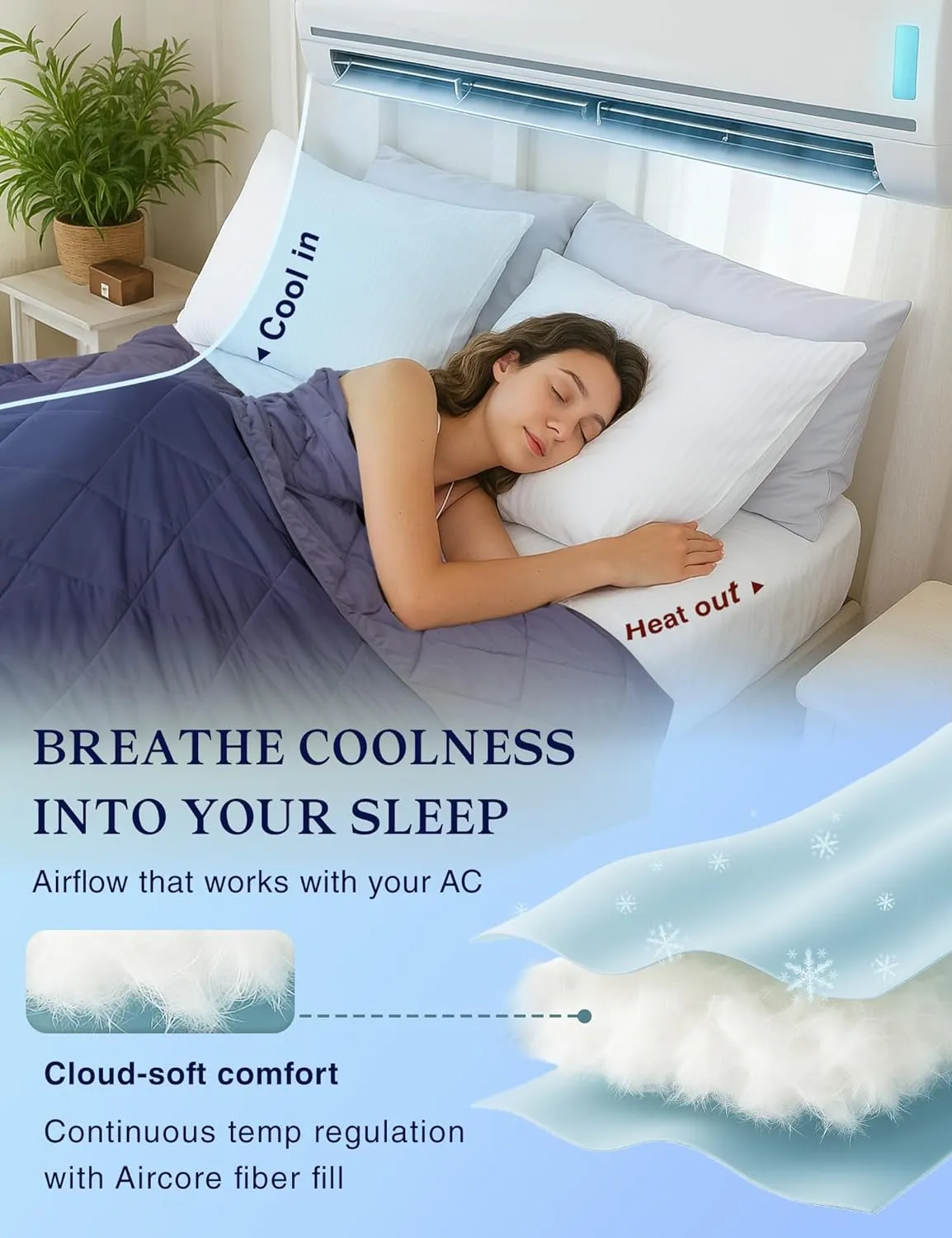 ZonLi Cooling Blanket for Hot Sleepers, 90"x90" Queen Size, Q-Max 0.5 Lightweight Cool Touch Breathable Summer Blanket for Night Sweats, All-Season Cold Blankets, Dusk Blue