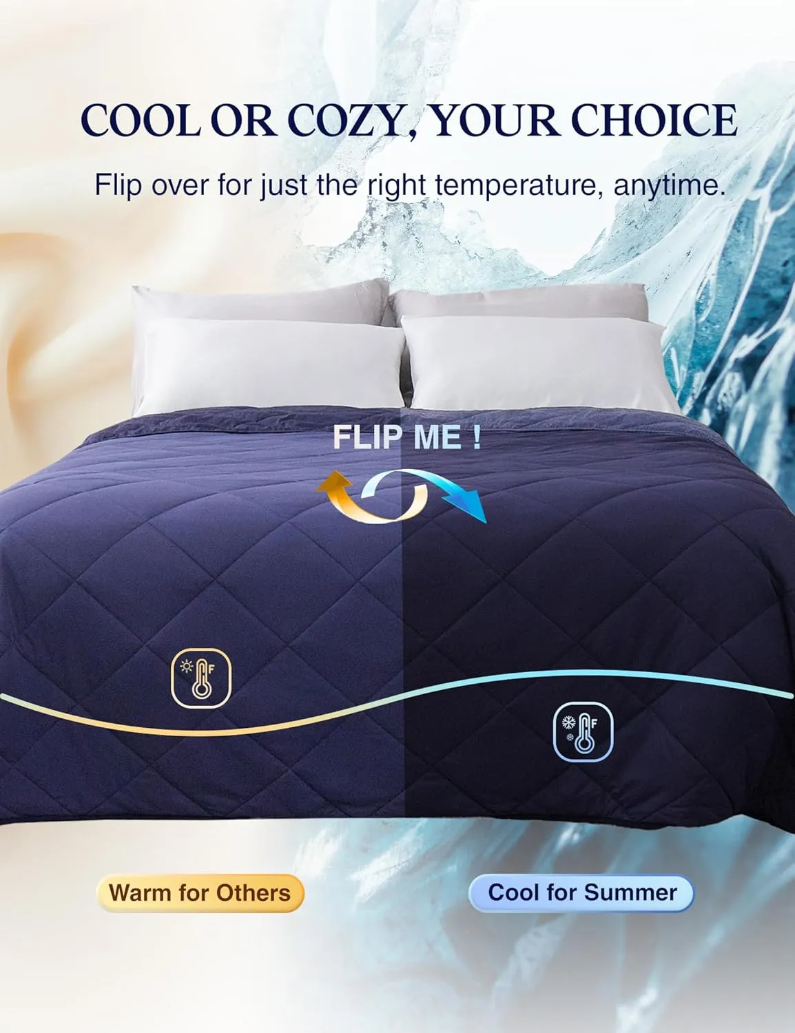 ZonLi Cooling Blanket for Hot Sleepers, 90"x90" Queen Size, Q-Max 0.5 Lightweight Cool Touch Breathable Summer Blanket for Night Sweats, All-Season Cold Blankets, Dusk Blue
