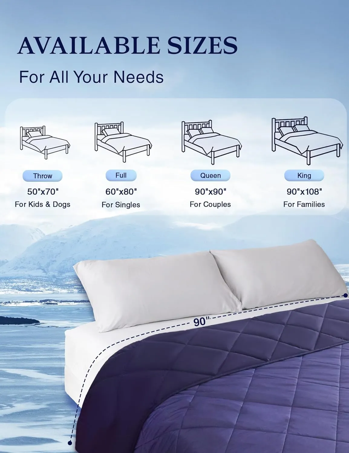 ZonLi Cooling Blanket for Hot Sleepers, 90"x90" Queen Size, Q-Max 0.5 Lightweight Cool Touch Breathable Summer Blanket for Night Sweats, All-Season Cold Blankets, Dusk Blue
