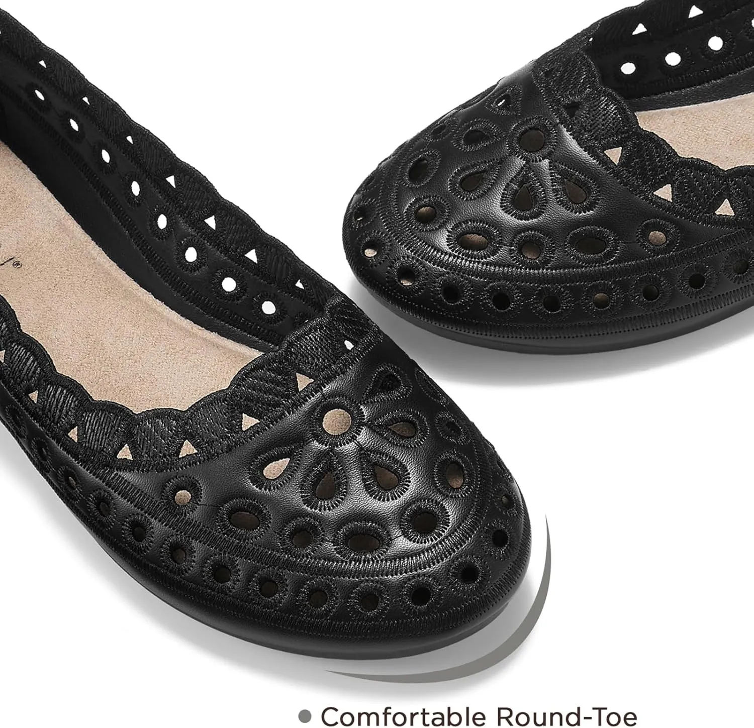 ZURIN Women's Floral Ballet Flats Round Toe Flat Comfortable Dressy Black Beige Flat Dress Shoes Suede Microfiber Slip on Mesh Flats