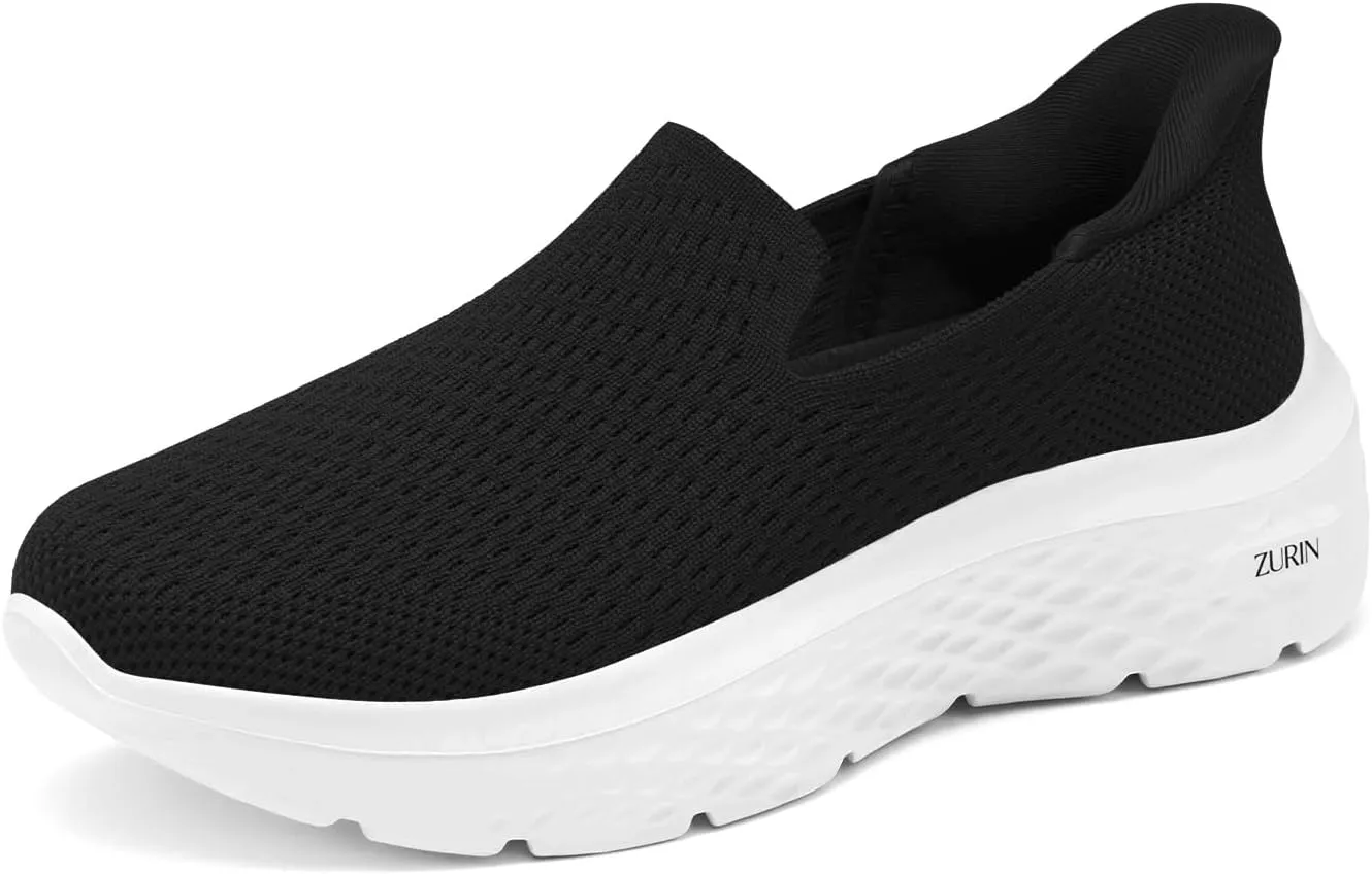 ZURIN Womens Slip On Walking Shoes with Arch Support,Lightweight No Lace Sneakers,Non Slip Breathable Tennis Shoes
