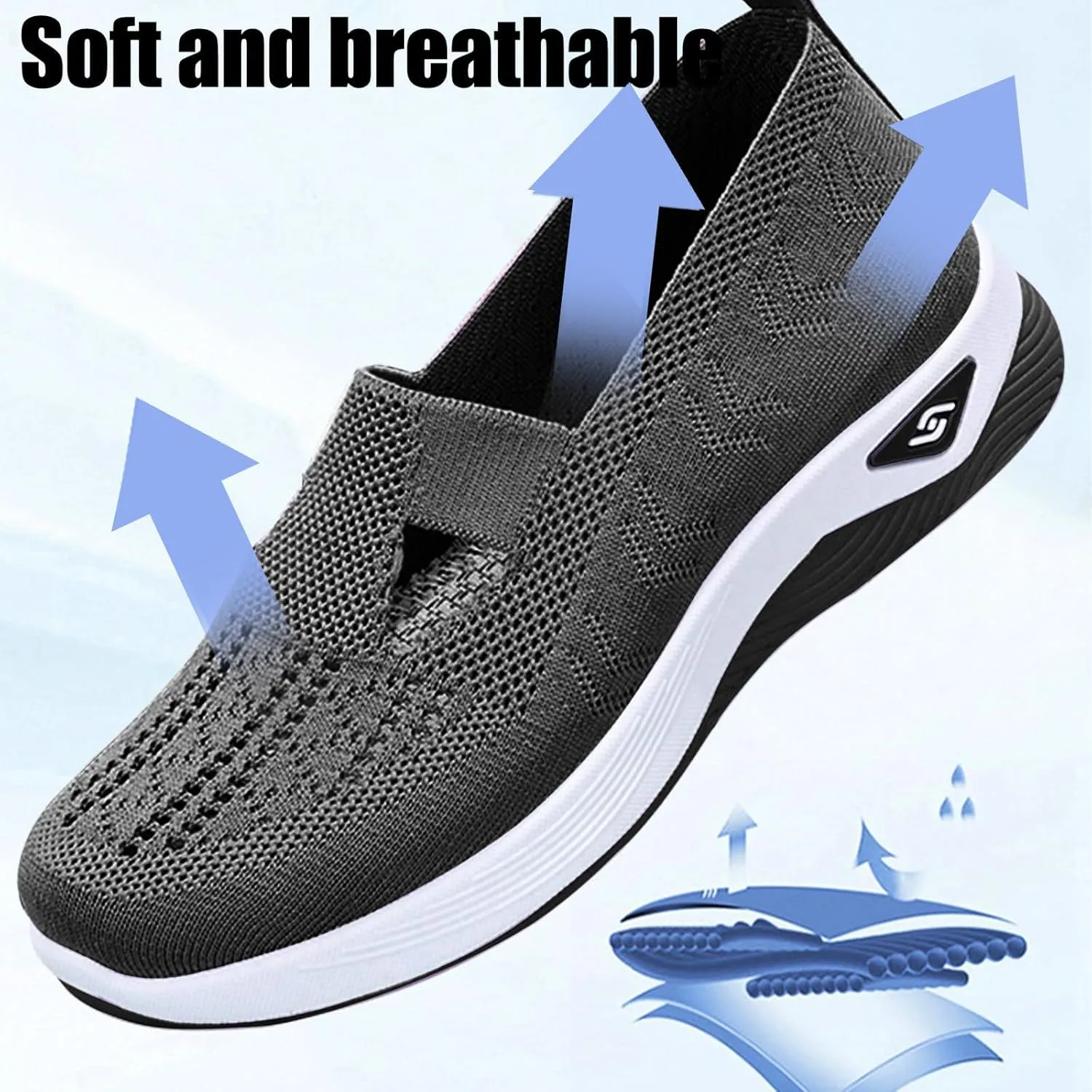 ZWRXW Orthopedic Flats for Women Lightweight Comfortable Arch Support Sneaker Breathable Knitted Soft Non-Slip Mesh Up Footwear Woven Work Walking Shoe
