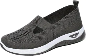 ZWRXW Orthopedic Flats for Women Lightweight Comfortable Arch Support Sneaker Breathable Knitted Soft Non-Slip Mesh Up Footwear Woven Work Walking Shoe