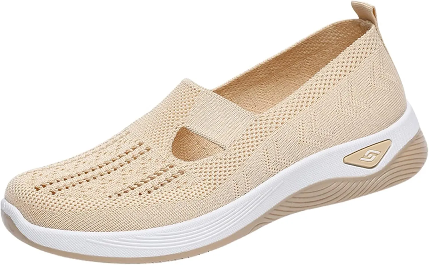 ZWRXW Orthopedic Flats for Women Lightweight Comfortable Arch Support Sneaker Breathable Knitted Soft Non-Slip Mesh Up Footwear Woven Work Walking Shoe