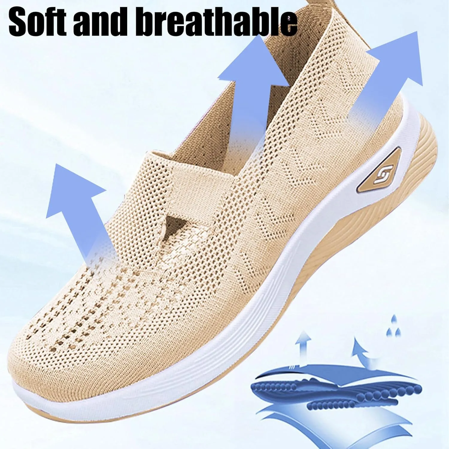 ZWRXW Orthopedic Flats for Women Lightweight Comfortable Arch Support Sneaker Breathable Knitted Soft Non-Slip Mesh Up Footwear Woven Work Walking Shoe